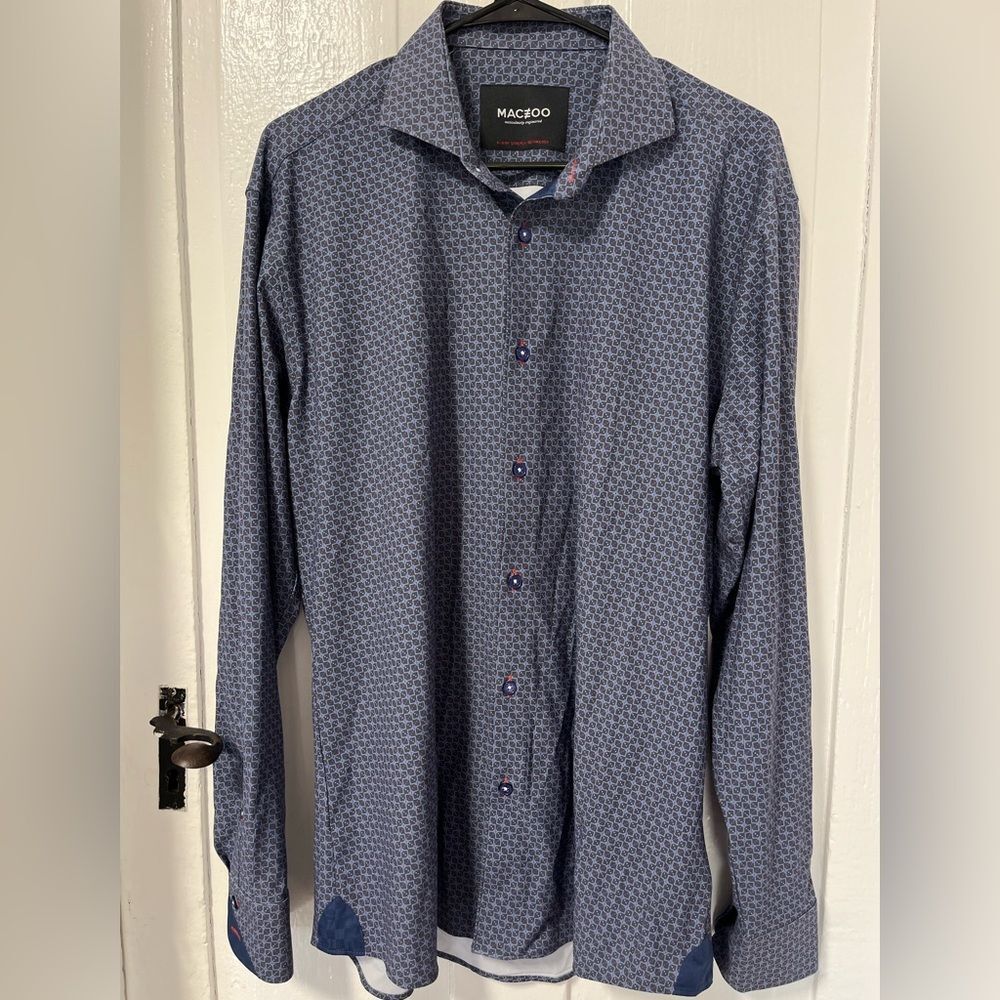 Maceoo Einstein Maze Gingham Blue Button Down Performance collared shirt size L